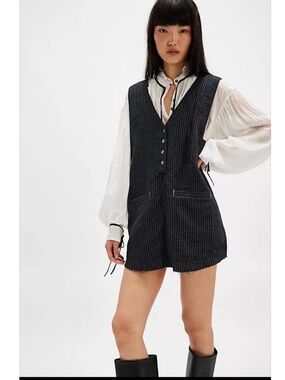 We The Free Black Pinstripe Buttoned Dress